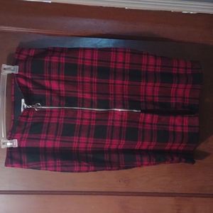 Amp plaid pencil skirt school girl full zip junior XL retro rockabilly Nerd Geek